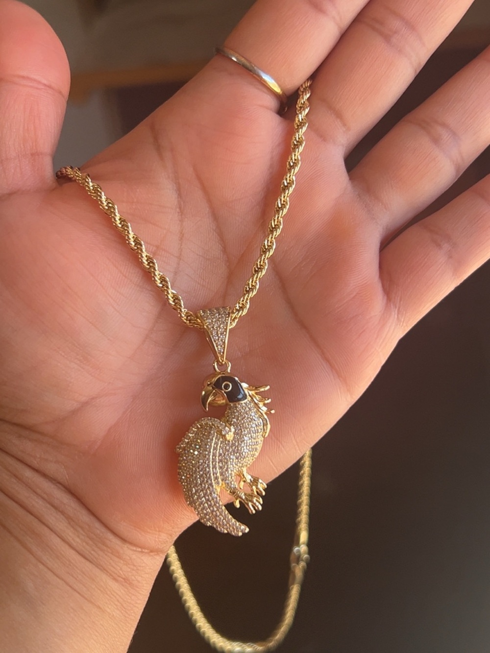 Gold Parrot Pendant Necklace - Sparkling Gold Bird Charm